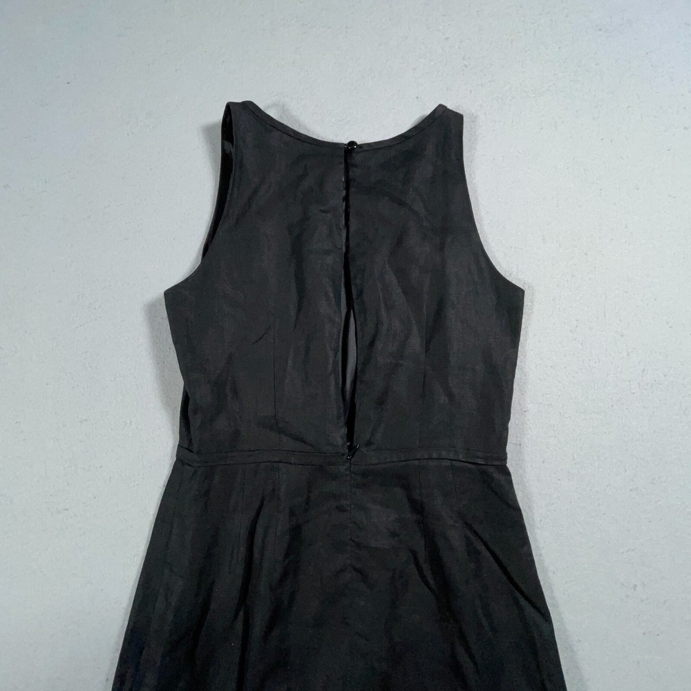 Taylor Nordstrom Linen Shift Dress Women Size 2 Ruffle Black Minimalist - Picture 12 of 15